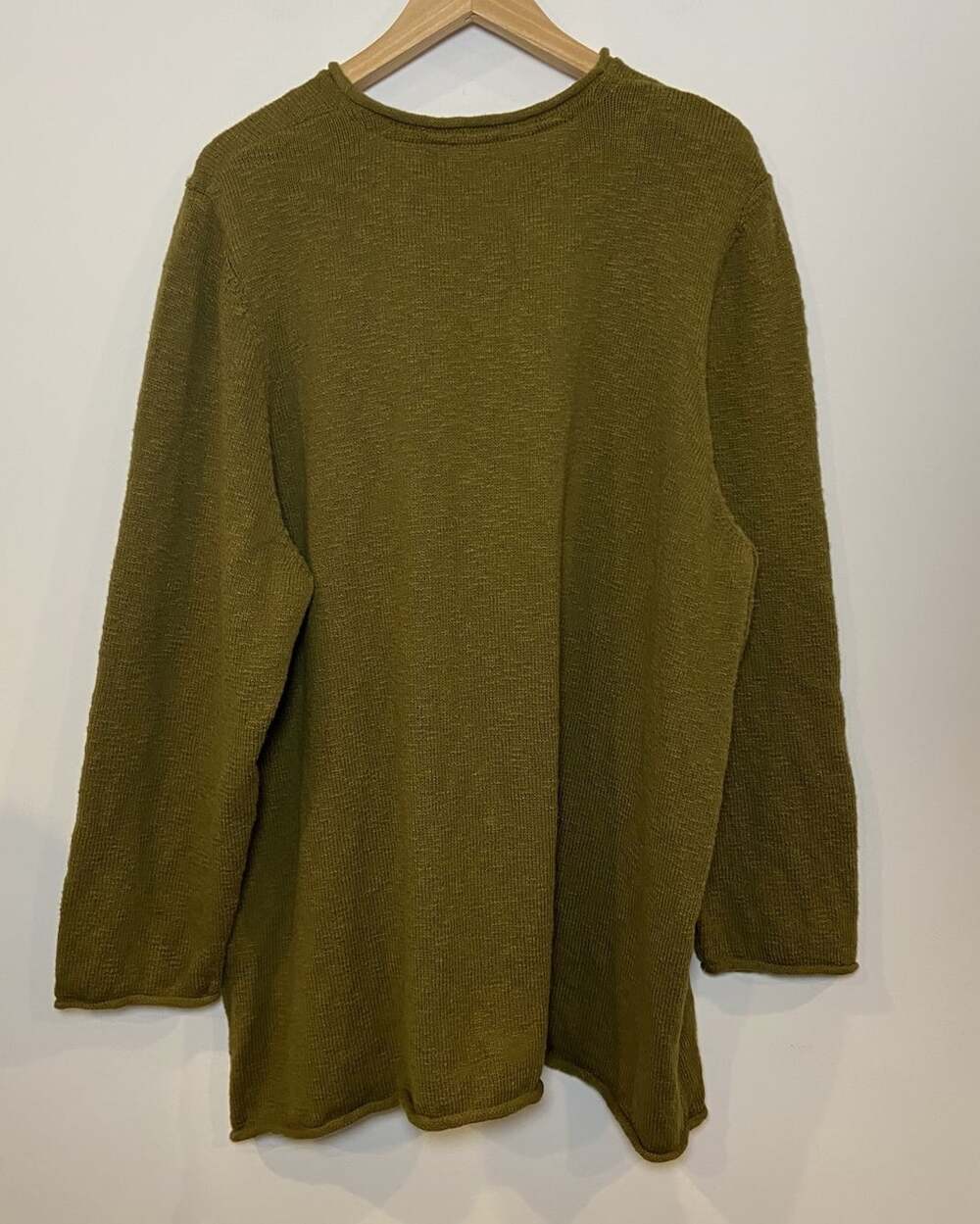 Gundrun Sjoden Sweater Rolled Hem Neckline Organic Cotton Olive Green XXL - Picture 2 of 3